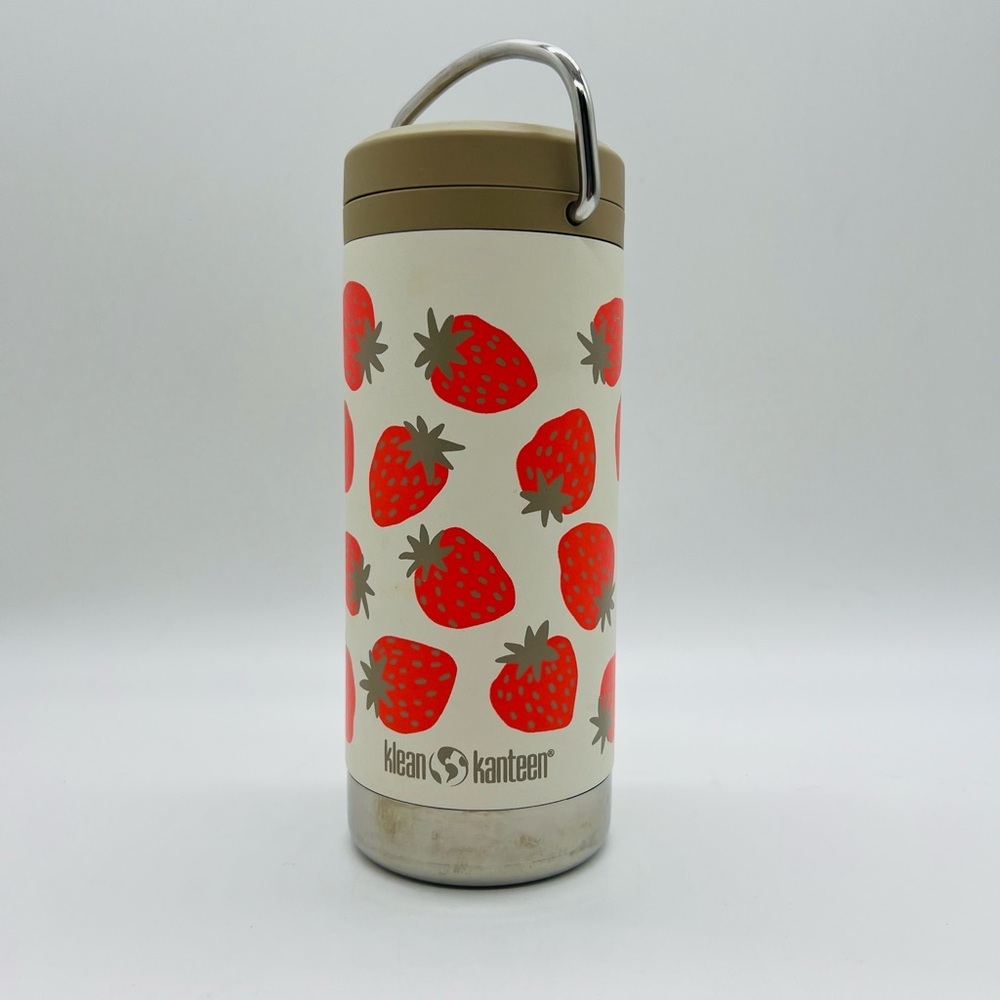 Klean Kanteen Strawberry Print Insulated Water Bottle - Cream & Red 12 Ounce